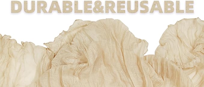 FEXIA 12 Pack Beige Table Runner 35x120 Inches for Baby Shower Decoration Gauze Rustic Table Runner for Wedding Party First Communion Centerpiece Engagement Bridal Shower Boho Decoration