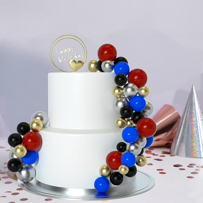 ASTARON 50 Pcs Ball Cake Topper Sticks Mini Balloons for Cake Decorating Supplies Foam Balls Cake decorations for Baby Shower Cake Birthday Cake Toppers Decorations (Red Blue)