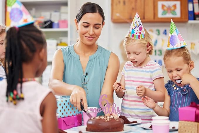 6 Months Cake Topper - Golden Glitter 1/2 Birthday Cake Decorations, Perfect for Baby Shower/Gender Reveal Party/Baby Party Photo Booth Props (Purple)