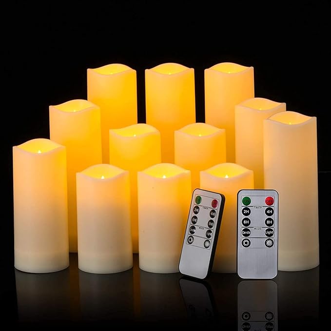 Flameless Candles with Remote & 2/4/6/8H Timers, Outdoor Indoor Waterproof Remote Candles Battery Operated, Electric Led Candles 12pcs for Home/Wedding Decor (D 2.2'' x H 4'' 5'' 6'' 7'')