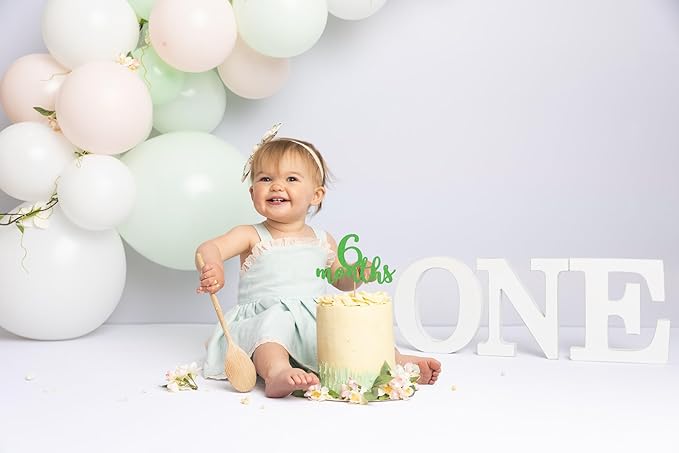 6 Months Cake Topper - Golden Glitter 1/2 Birthday Cake Decorations, Perfect for Baby Shower/Gender Reveal Party/Baby Party Photo Booth Props (Green)