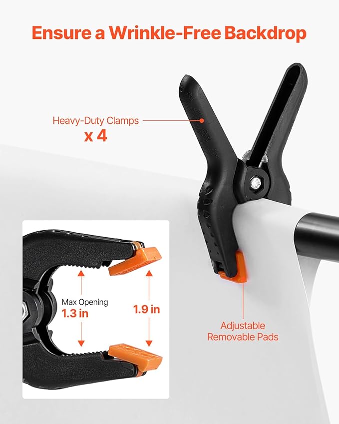 VEVOR Backdrop Stand, 6.5 x 10 ft Adjustable Photo Backdrop Stand Kit, Portable Background Backdrop Stand with 5 Crossbars, Heavy Duty Projector Screen Stand, for Wedding, Photo Video Studio & Party