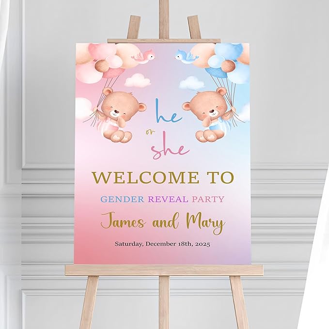 Baby Sign For Backdrop, Baby Boy Or Girl Sign Gender Reveal, Bear Gender Reveal Welcome Sign, Neutral Theme Gender Reveal Decor, Gender Reveal Theme Ballons
