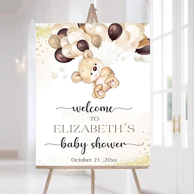 Custom Baby Shower Welcome Sign, Welcome Baby Shower Sign With Stand, Baby Shower Welcome Sign, Twinkle Little Star Baby Shower Decor, Bear And Balloon Baby Shower Sign Decorations
