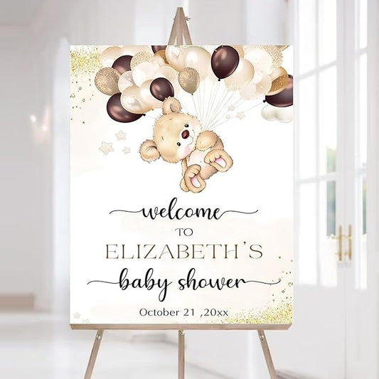 Custom Baby Shower Welcome Sign, Welcome Baby Shower Sign With Stand, Baby Shower Welcome Sign, Twinkle Little Star Baby Shower Decor, Bear And Balloon Baby Shower Sign Decorations