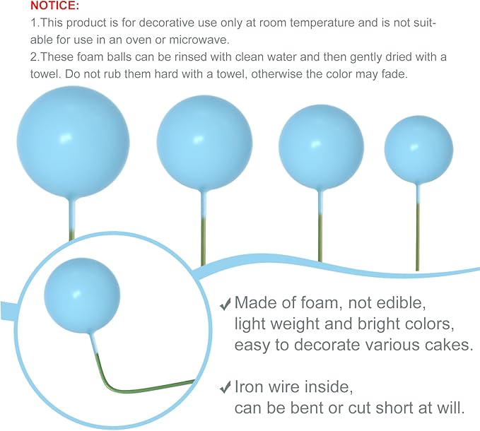 NEBURORA 64 Pcs Balls Cake Toppers and Leaves Decoration Set Mini Balloons for Cake Decorating Supplies Balls Cake decorations for Baby Shower Cake Toppers Birthday Cake Decorations(Blue Silver)