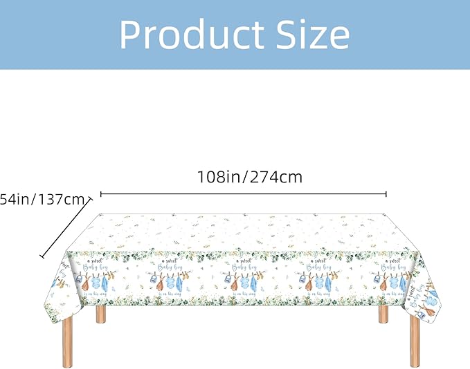 3 Pack Baby Shower Tablecloth Decorations, Baby Shower Decorations, Plastic Tablecloth Table Cover Backdrop for Baby Boy Gender Reveal Party Supplies, 54 x 108 Inch, Blue