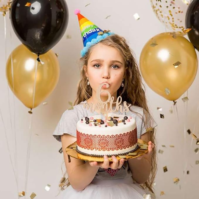 6 Months Cake Topper - Golden Glitter 1/2 Birthday Cake Decorations, Perfect for Baby Shower/Gender Reveal Party/Baby Party Photo Booth Props (Rose Gold)