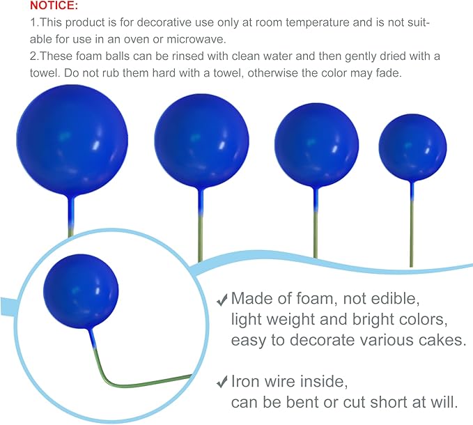 NEBURORA 64 Pcs Balls Cake Toppers and Leaves Decoration Set Mini Balloons for Cake Decorating Supplies Balls Cake decorations for Baby Shower Cake Toppers Birthday Cake Decorations(Blue Gold）