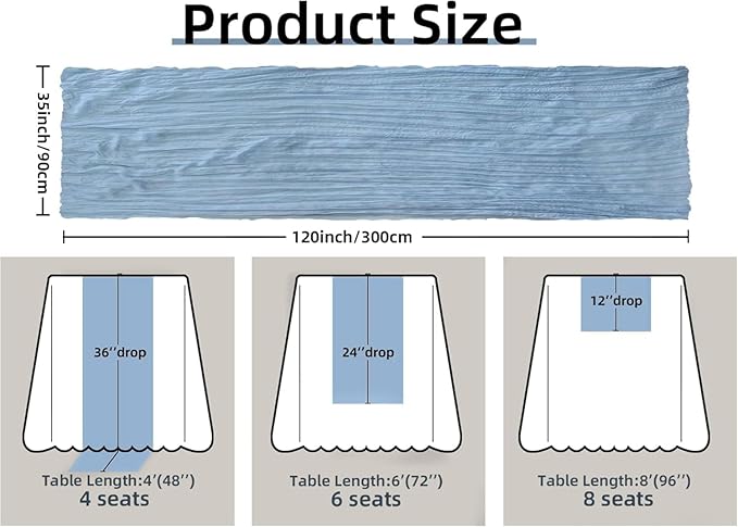 FEXIA Dusty Blue Cheesecloth Table Runner Boy Baby Shower Wedding Decorations Spring Gauze Table Runner for Bridal Shower Party Winter Wonderland Decoration 35x120 Inches