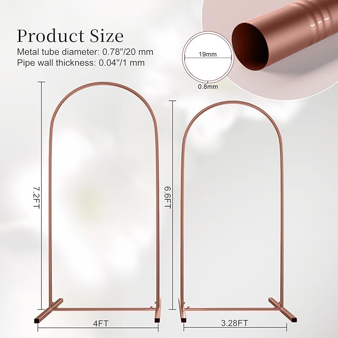 Metal Arch Backdrop Stand Set of 2, Heavy-Duty Balloons Arch Frame for Wedding Ceremony, Party, Baby Shower, Birthday Decorations (Rose Gold, 7.2ft+6.6ft)