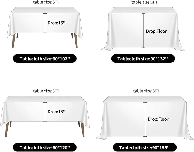 Ascoza 2pack 90x132 Inch Silver Rectangular Tablecloth 6 Feet Table Cloth in Polyester Fabric for Wedding/Banquet/Restaurant/Parties