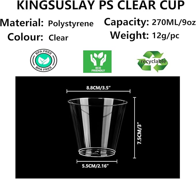 9 oz Clear Plastic Cups, 50 Pack Disposable Plastic Drinking Glasses, Fancy and Reusable, Hard Tumblers Party Cups for Weddings, Thanksgiving, Christmas,Bithday,Halloween etc.