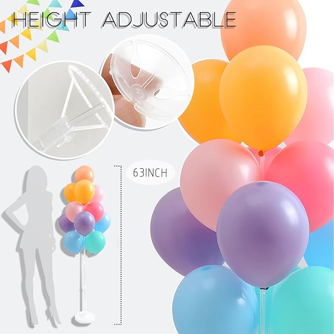 Balloon Column Stand Kit,2 Sets of Assorted Rainbow Balloon Tower Pillar with 10inch Bright Color baloon Reusable Design for Grirls Party,Birthday, Wedding,Baby Shower,Graduation Decoration