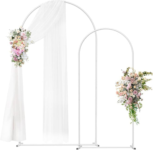 Wedding Arch Backdrop Stand Set of 2 (7.3FT & 6FT), Metal Balloon Arch Frame for Ceremony, Baby Shower, Birthday, Graduation, Indoor Outdoor Party Decoration (White)