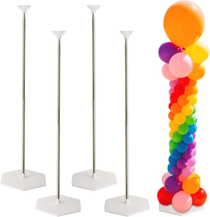 Balloon Stand Set of 4, Reusable Metal Balloon Column Stand Kits, 7FT Adjustable Telescopin for Floor, Balloon Tower for Graduation, Birthday, Kids' Party, Party Decorations