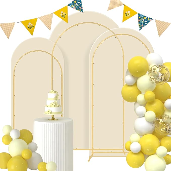 Wedding Arch Backdrop Stand Set of 3, (6, 6.6, 7.2) Metal Arch Backdrop Stand with Wedding Arch Cover, Wedding Balloon Arch Backdrop Stand for Birthday, Baby Shower, Anniversary
