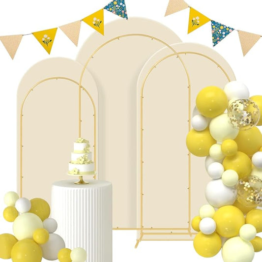 Wedding Arch Backdrop Stand Set of 3, (6, 6.6, 7.2) Metal Arch Backdrop Stand with Wedding Arch Cover, Wedding Balloon Arch Backdrop Stand for Birthday, Baby Shower, Anniversary