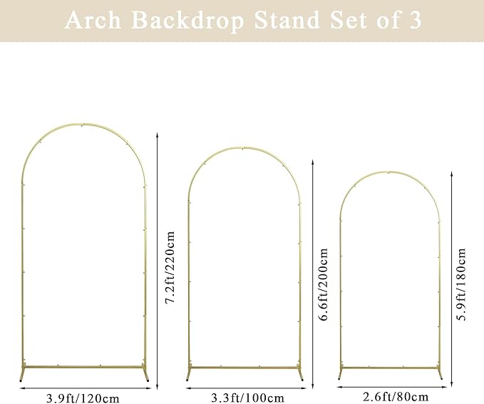 Wedding Arch Backdrop Stand Set of 3, (6, 6.6, 7.2) Metal Arch Backdrop Stand with Wedding Arch Cover, Wedding Balloon Arch Backdrop Stand for Birthday, Baby Shower, Anniversary