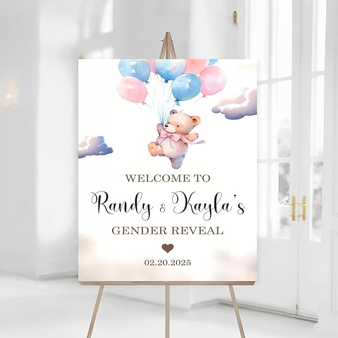 Baby Sign Decorations for Gender Reveal Ceremony - Yard Decorations With Bears and Balloons - Fun Themes for Baby Girls