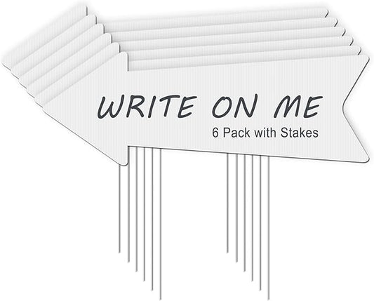 Blank Arrow Signs With Stakes 6 Pack - 17 x 6 Inches Wedding Directional Yard Signs, This Way Arrow Birthday Party Signs