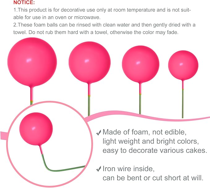 NEBURORA 64 Pcs Balls Cake Toppers and Leaves Decoration Set Mini Balloons for Cake Decorating Supplies Balls Cake decorations for Baby Shower Cake Toppers Birthday Cake Decorations (Pink Gold）