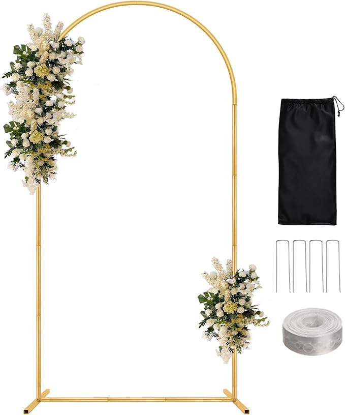 6.6FT Metal Wedding Arch Backdrop Stand for Parties, Gold Balloon Arch kit Stand for Baby Shower Gender Reveal Ceremony Birthday Anniversary Bridal Graduation Party Event Decoration