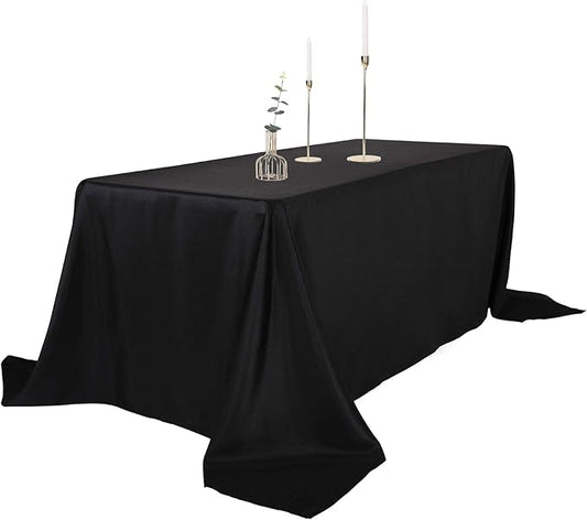 Ascoza 2pack 90x132 Inch Black Rectangular Tablecloth 8 Feet Table Cloth in Polyester Fabric for Wedding/Banquet/Restaurant/Parties