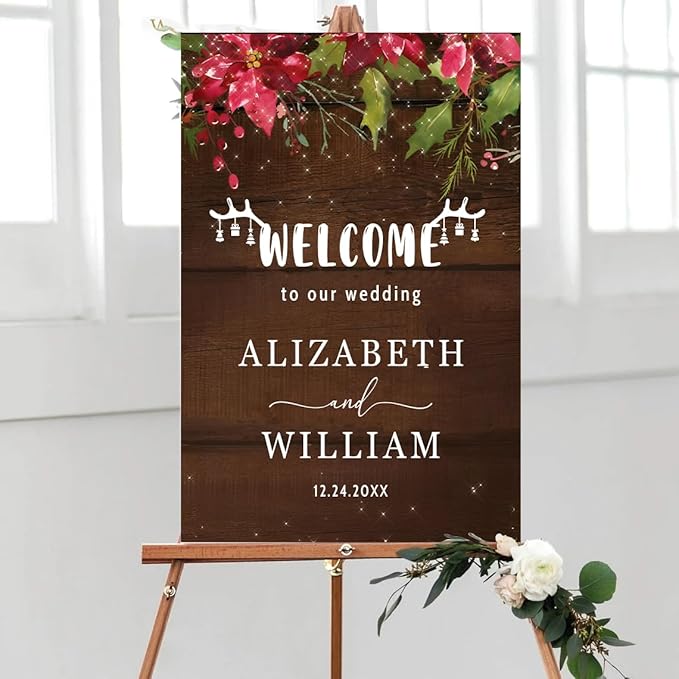 Personalized Christmas Wedding Welcome Sign, Holiday Welcome Sign, Tis the Season to be Married Sign, Winter Wedding Sign, Winter Wedding Decor, Custom Christmas Wedding Sign #10