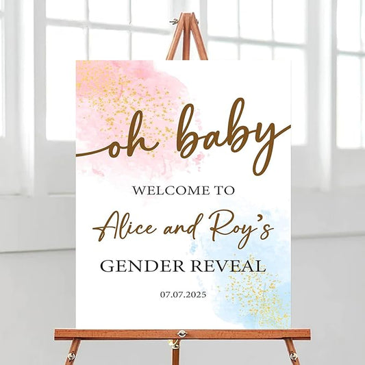 Gender Reveal Welcome Sign With Stand, Gender Reveal Sign For Door, Baby Sign As Backdrop, Sparkling Little Star Decoration To Reveal Gender, Golden Star Theme For Baby