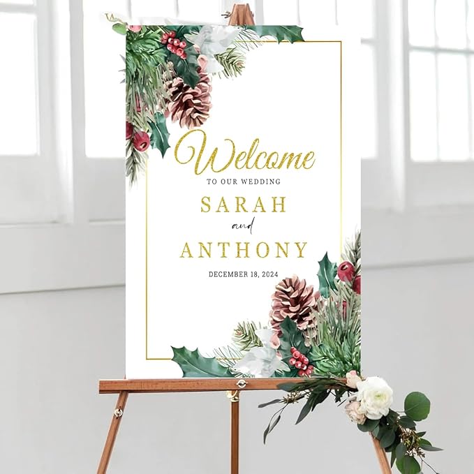 Personalized Christmas Wedding Welcome Sign, Holiday Welcome Sign, Tis the Season to be Married Sign, Winter Wedding Sign, Winter Wedding Decor, Custom Christmas Wedding Sign #7