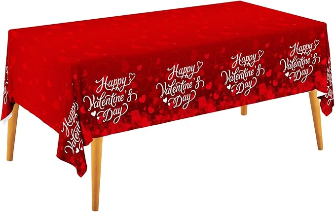 Valentine's Decorations : 2-Pack Waterproof, Disposable Tablecloths, 54x108, with Romantic Heart-Themed Design - Galentine's and Valentine's Party Supplies for Memorable Tables