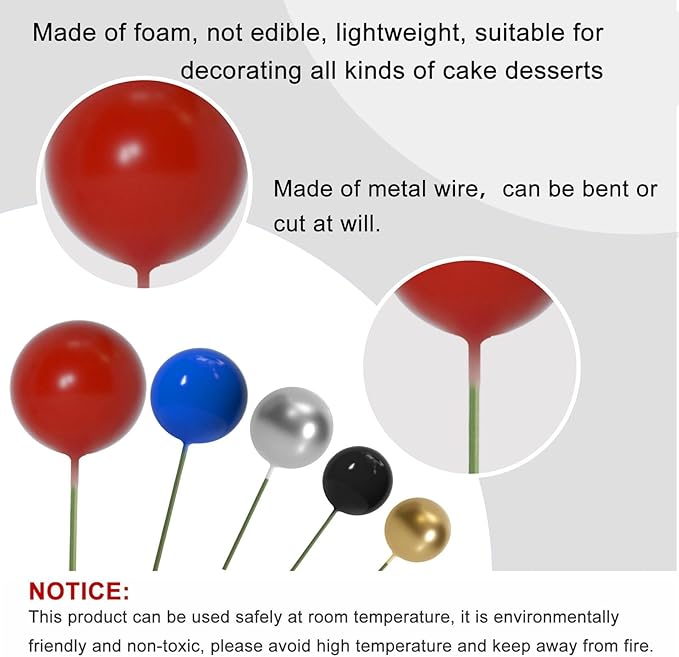 ASTARON 50 Pcs Ball Cake Topper Sticks Mini Balloons for Cake Decorating Supplies Foam Balls Cake decorations for Baby Shower Cake Birthday Cake Toppers Decorations (Red Blue)
