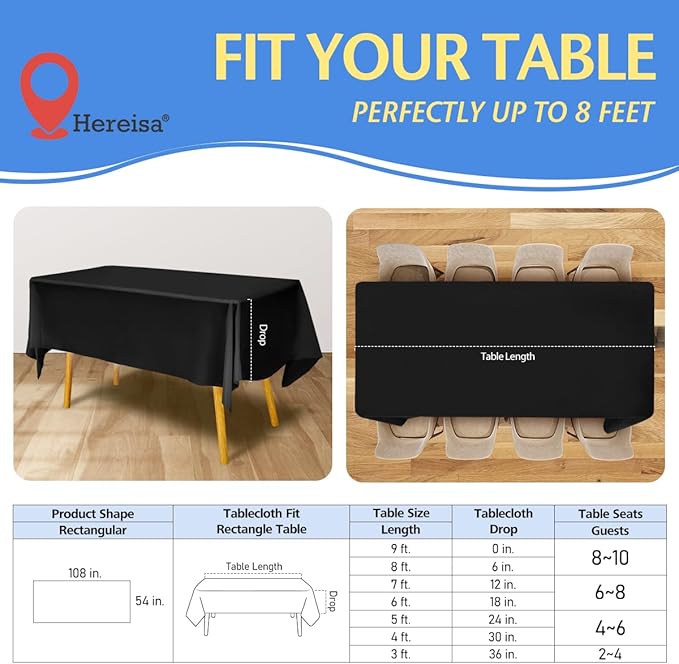 8-Pack Black Disposable Plastic Tablecloths Round 84 Inch Diameter - Heavy Duty Waterproof Party Table Covers for Weddings, Banquets & Events