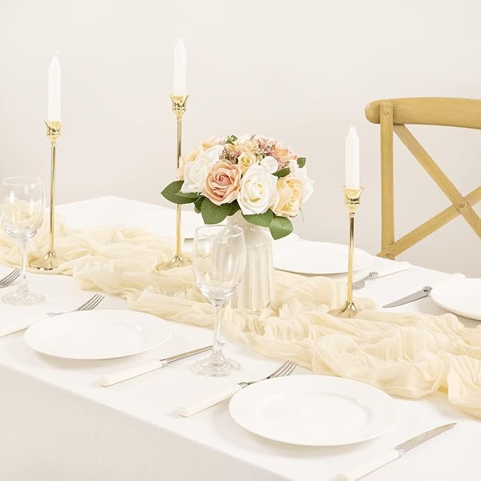 MLMC Beige Cream Cheesecloth Table Runner Extra Long 13.3ft Rustic Boho Cheese Cloth Table Runner Winter Decor 35 x 160 inches for Events Home Decor
