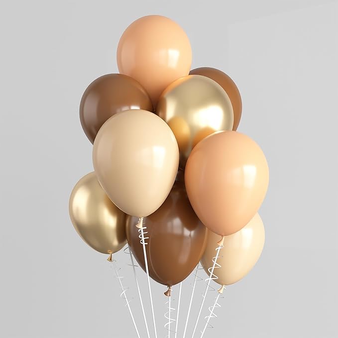 Balloons Brown and Gold, 60 Packs 12 Inch Retro Brown Cream Beige Balloon Sand White Neutral Balloons Metallic Gold Balloon for Bear Birthday Baby Shower Boho Wedding Decorations