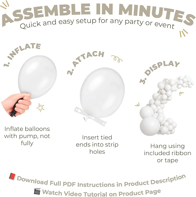 Balloon Garland Arch Kit – 146 Pcs White Balloons for Baby Shower, Birthday, Gender Reveal, Wedding Party – DIY Kit by Vellax™