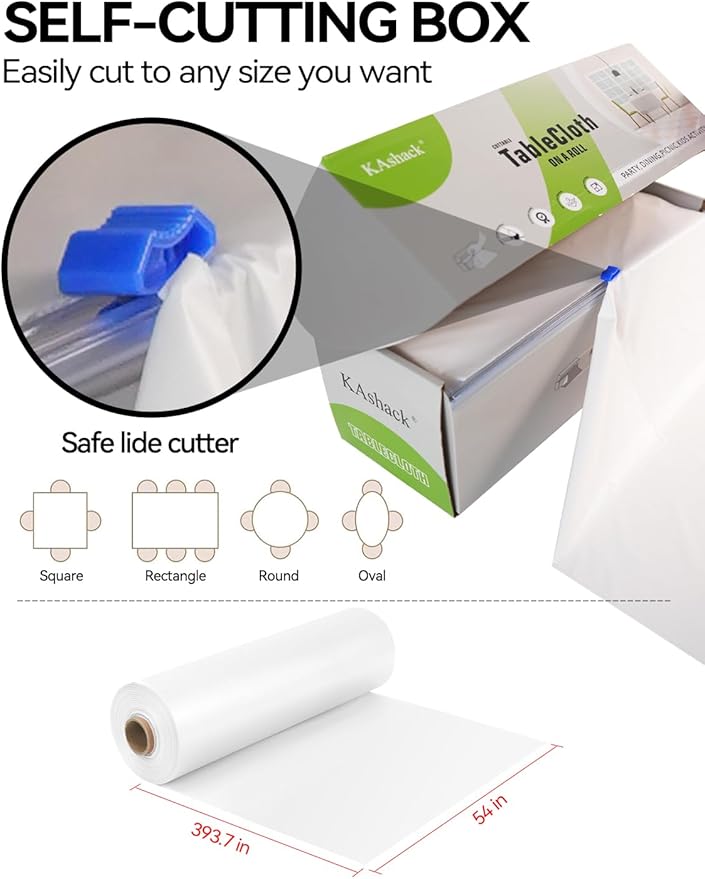 54 in X 32.8 Ft Plastic Table Cloth Roll Disposable Red Tablecloth with Slide Cutter Box for Rectangle Round Tables,Picnic,Camping,Banquet,Party,Birthdays, Baby Shower [with Fixed Stickers]