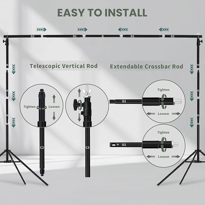 10x7 ft Backdrop Stand, Adjustable Photo Studio Background Stand Support Kit, Banner Stand for Parties Wedding Photography Decoration with Carrying Bag