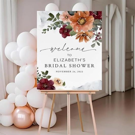 Bridal Shower Welcome Sign, Fall Autumn Wedding Shower Sign, Orange Burgundy floral Bridal Shower Welcome Sign, Bridal Shower Decorations, Bridal Shower Yard Sign