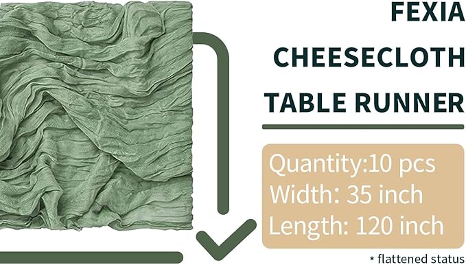 FEXIA 10 Pack Sage Green Table Runner 35x120 Inches for Baby Shower Decoration St. Patrick's Day Gauze Table Runner for Wedding Party Engagement Bridal Shower Boho Decoration (Sage Green)