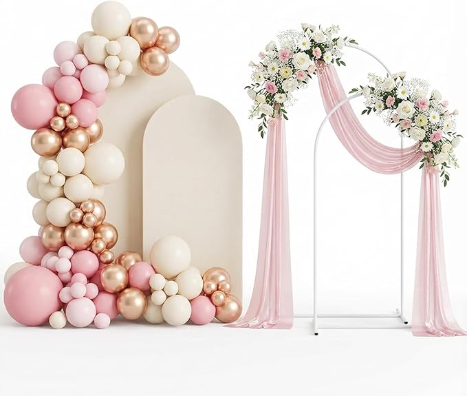 Wedding Arch Backdrop Stand and Cover Set(7.3FT,6FT) Set of 2,Metal Balloon Arch Stand Frame for Wedding Birthday, Party, Baby Shower, Christmas Anniversary,Beige