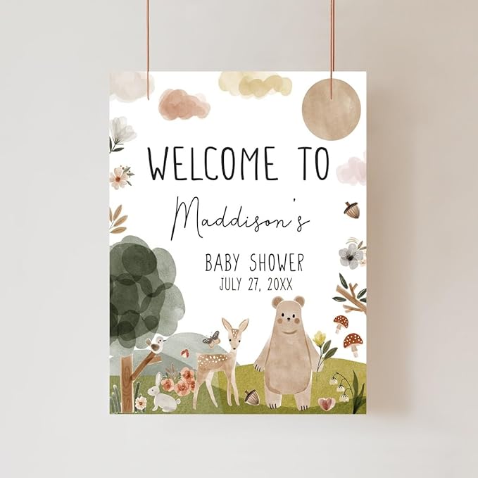 Editable Baby Shower Sign, Boho Woodland Baby Shower Welcome Sign, Woodland Animals Baby Shower Welcome Sign, Baby Shower Signs, Baby Shower Yard Sign, Baby Shower Welcome Sign Board