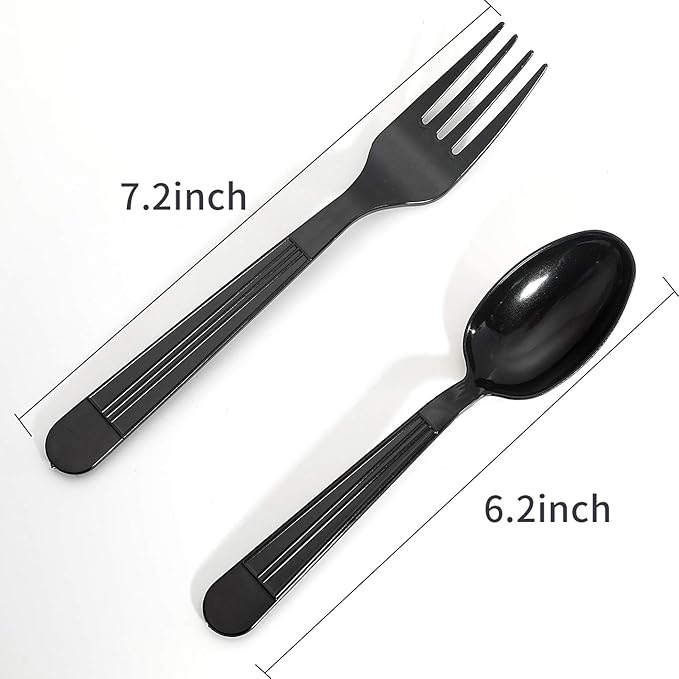 Supernal 400pcs Black Plastic Silverware, Plastic Forks and Spoons, Black Disposable Silverware Sets - 200 Forks and 200 Spoons Prefect for Party, Birthday and Halloween