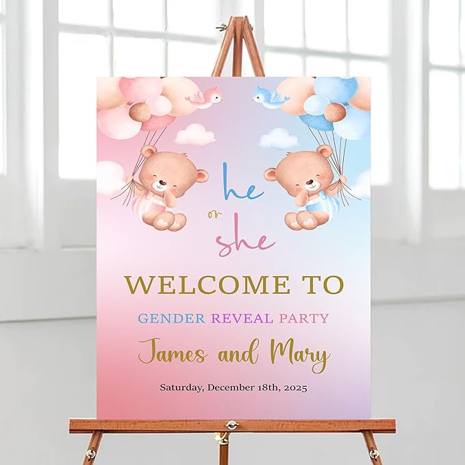 Baby Sign For Backdrop, Baby Boy Or Girl Sign Gender Reveal, Bear Gender Reveal Welcome Sign, Neutral Theme Gender Reveal Decor, Gender Reveal Theme Ballons