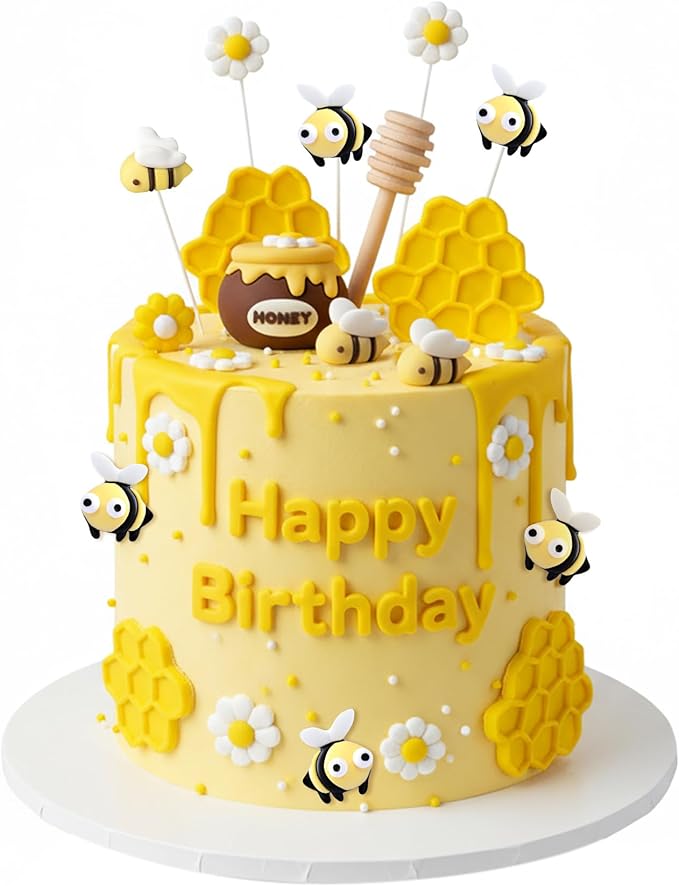Knana 19Pcs Bee Cake Topper Bee Honeycomb Cake Decorations Honey Bee Theme Baby Shower Birthday Party Decoration Supplies