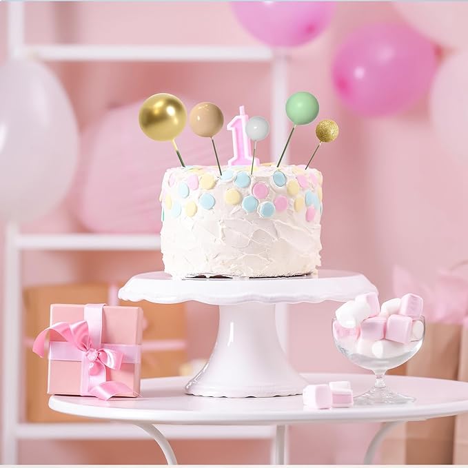 ASTARON 50 Pcs Ball Cake Topper Sticks Mini Balloons for Cake Decorating Supplies Foam Balls Cake decorations for Baby Shower Cake Birthday Cake Toppers Decorations (Light Brown，Green)