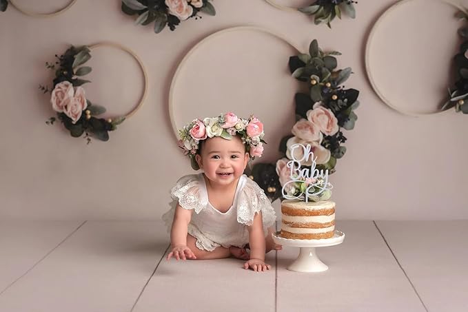 Oh Baby Cake Topper - Glitter Silver Acrylic Baby Shower Cake Decorations, Gender Reveal Cake Pick (Silver)