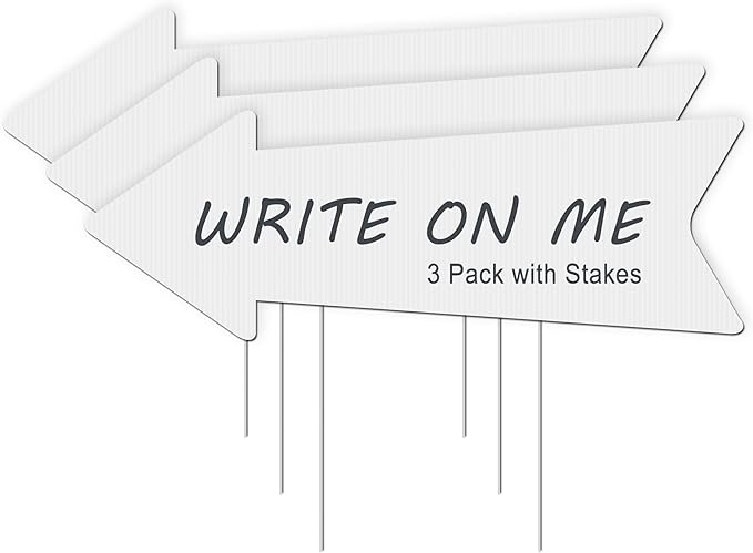 Blank Arrow Signs with Stakes 3 Pack 17 x 6 Inches Wedding Directional Yard Signs with Stakes, This Way Arrow Yard Signs Birthday Party Signs Arrow
