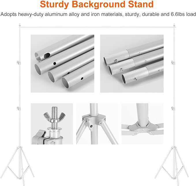 iMounTEK Backdrop Stand Photo Video Studio, 10Ft Wide Adjustable Backdrop Stand, Background Support System Kit with Clamps Carry Bag for Photography/Wedding/Party Decoration(White)